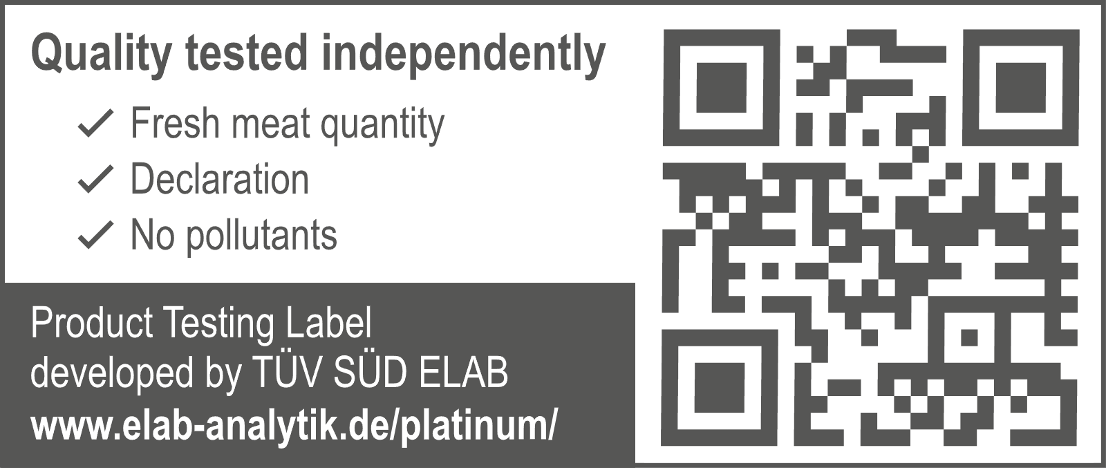 TUV SUD ELAB - quality tested independently, with QR to elab-analytik.de/platinum